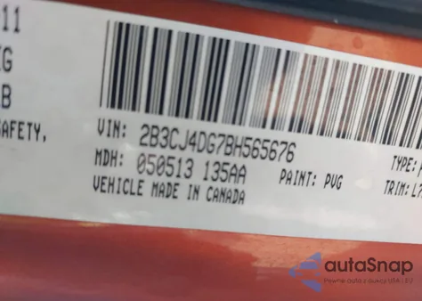 2011 Dodge Challenger z USA, uszkodzony, nr VIN 2B3CJ4DG7BH565676